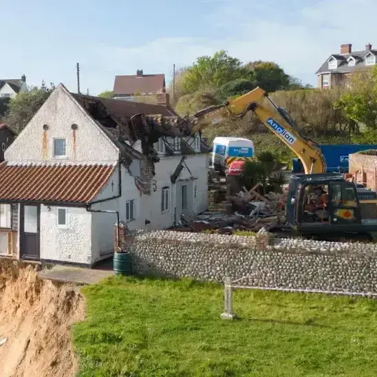 Anglian Demolition demolished Cliff Farm in Trimingham following coastal erosion in North Norfolk